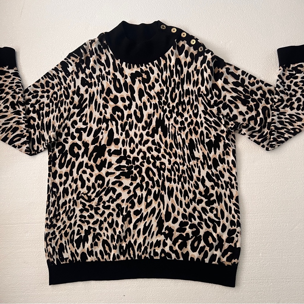 Calvin Klein Leopard Print Sweater - Black and Tan